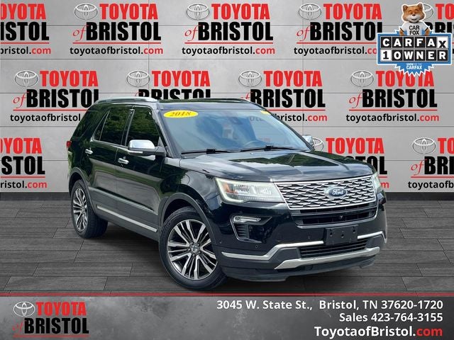 2018 Ford Explorer Platinum in Shadow Black — front three-quarter view